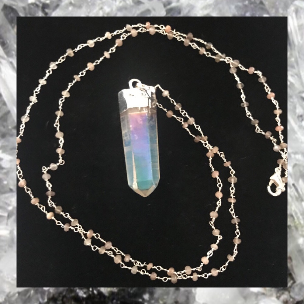 Quartz And Peach Moonstone Necklace